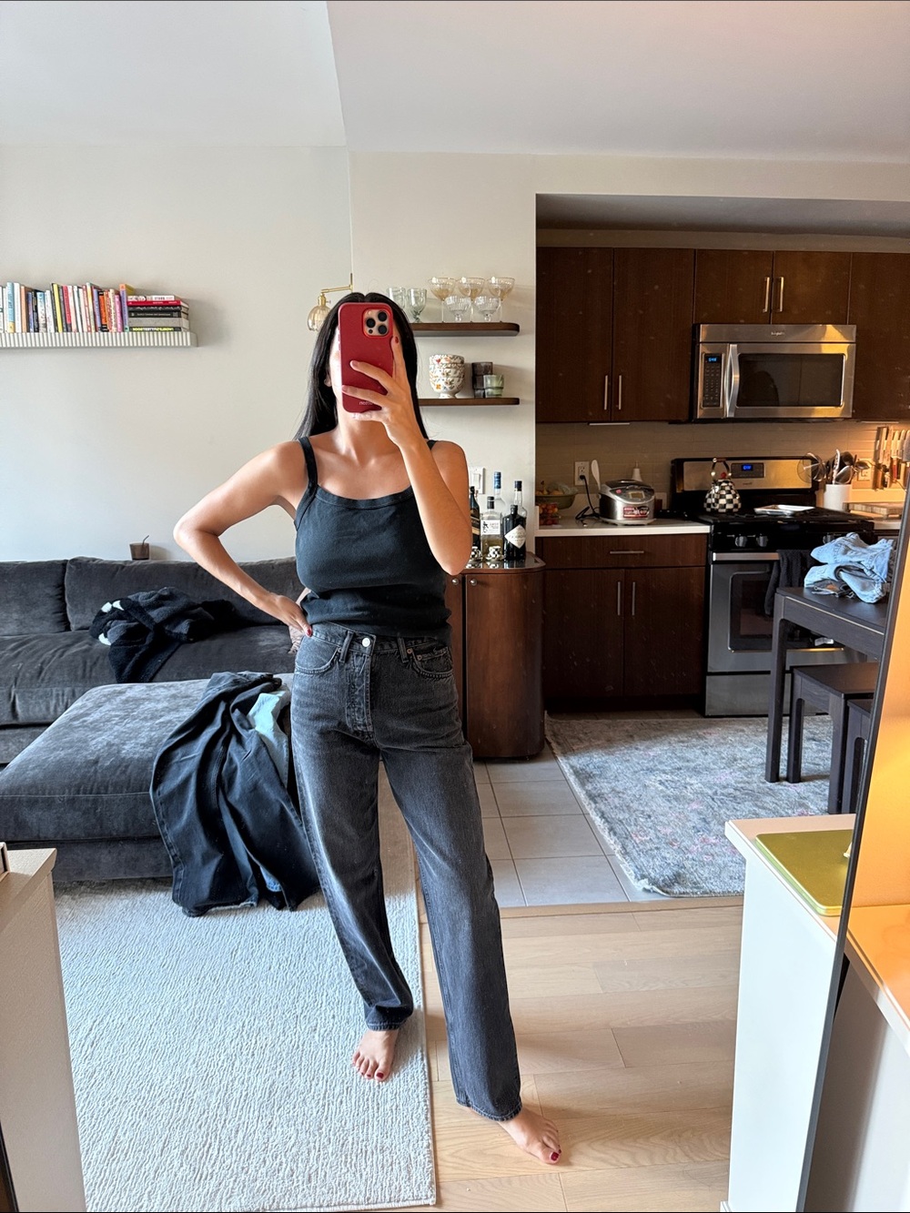Agolde High-Rise Straight Jeans in Washed Black